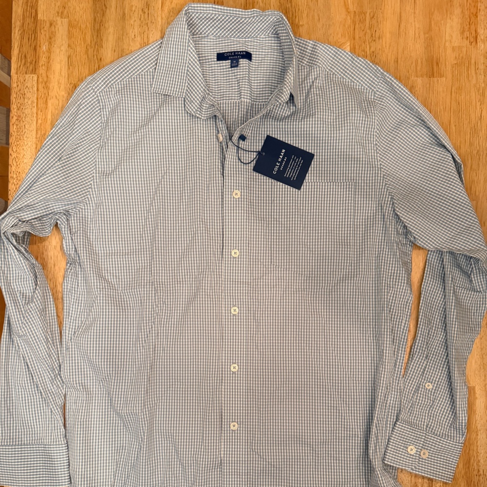 Cole Haan Men's Light Blue Checkered Button Down Shirt